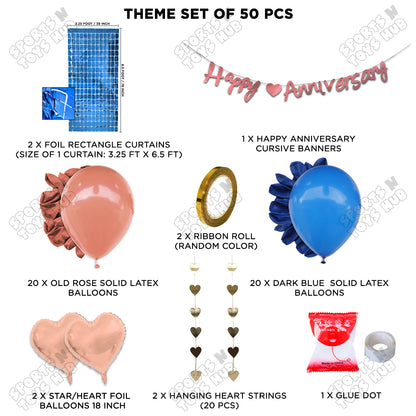 Happy Anniversary Rose Gold Cursive Banner Rectangle Curtain Theme Collection