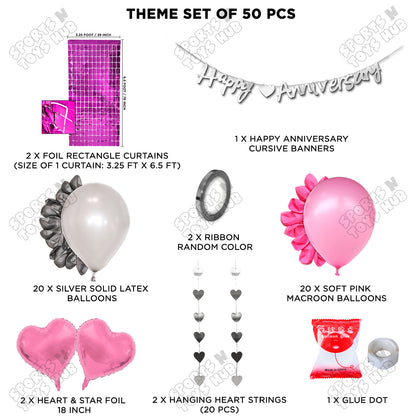 Happy Anniversary Silver Cursive Banner Rectangle Curtain Theme Collection