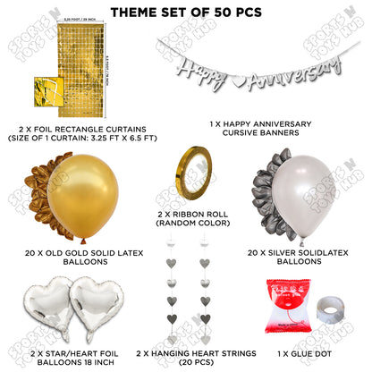 Happy Anniversary Silver Cursive Banner Rectangle Curtain Theme Collection