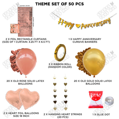 Happy Anniversary Gold Cursive Banner Rectangle Curtain Theme Collection