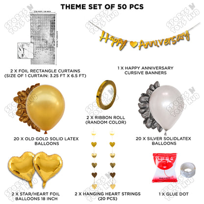 Happy Anniversary Gold Cursive Banner Rectangle Curtain Theme Collection