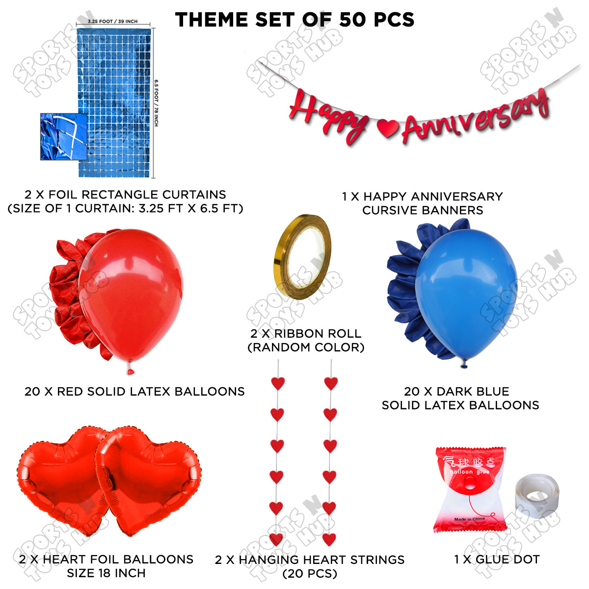 Happy Anniversary Red Cursive Banner Rectangle Curtain Theme Collection