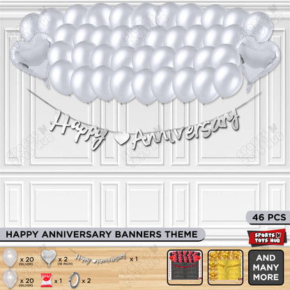 Happy Anniversary Silver Cursive Banner Garland Theme Collection
