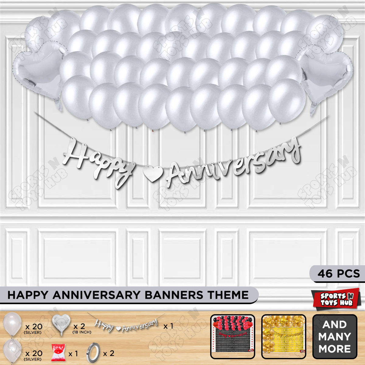 Happy Anniversary Silver Cursive Banner Garland Theme Collection