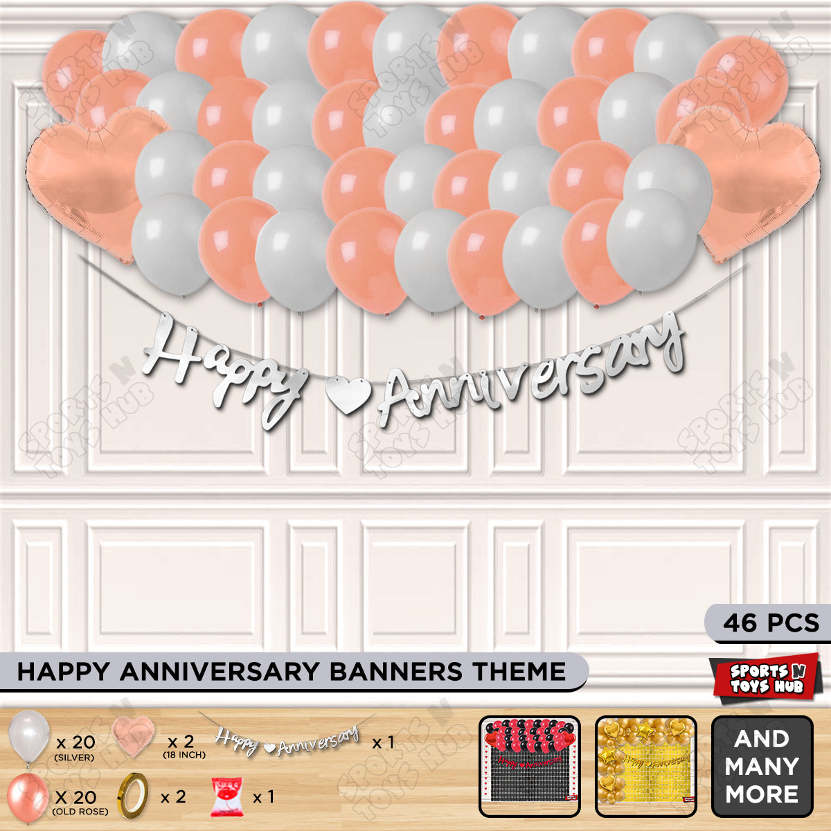 Happy Anniversary Silver Cursive Banner Garland Theme Collection