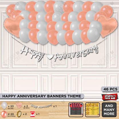 Happy Anniversary Silver Cursive Banner Garland Theme Collection