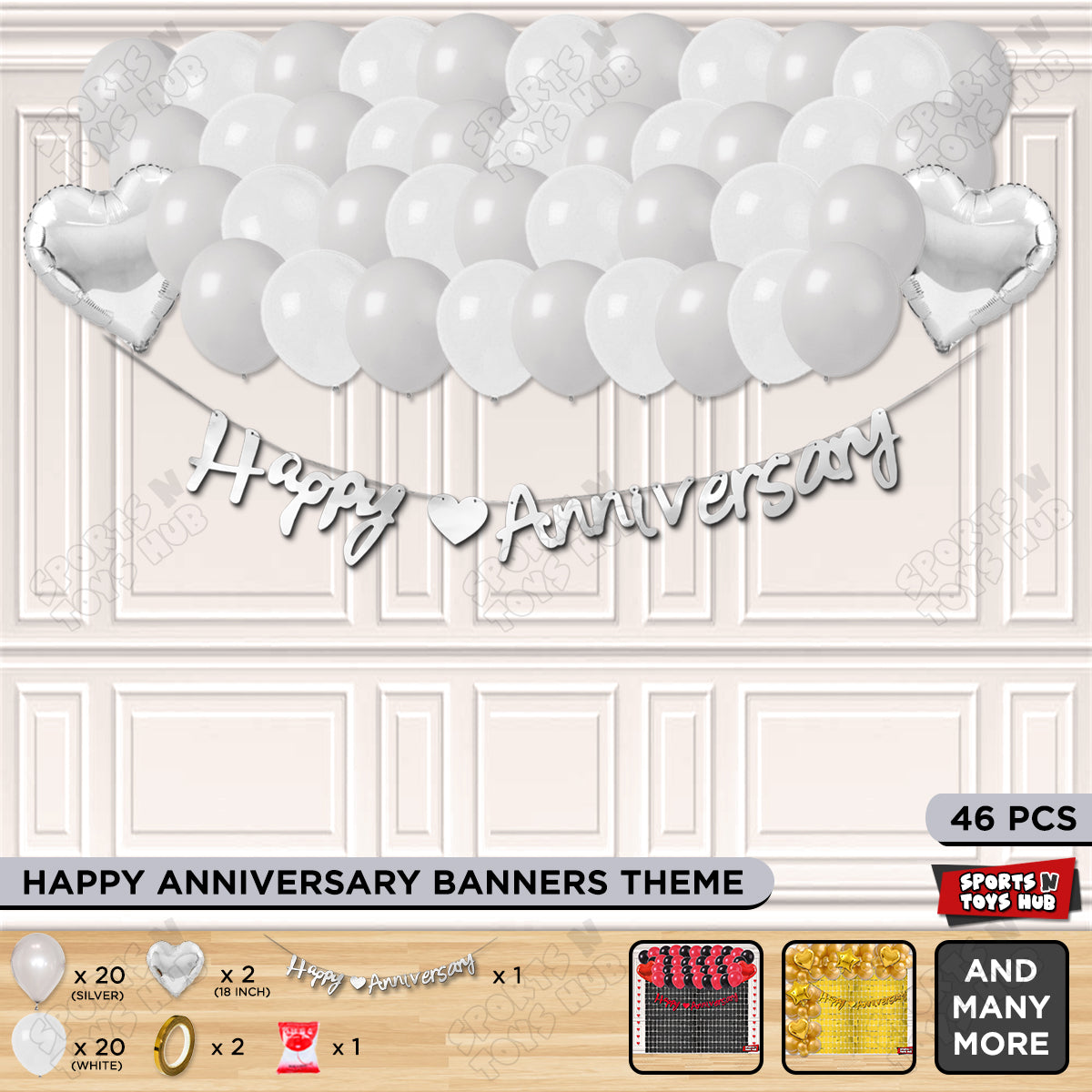 Happy Anniversary Silver Cursive Banner Garland Theme Collection