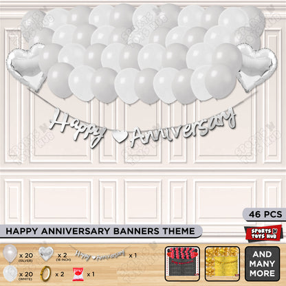Happy Anniversary Silver Cursive Banner Garland Theme Collection
