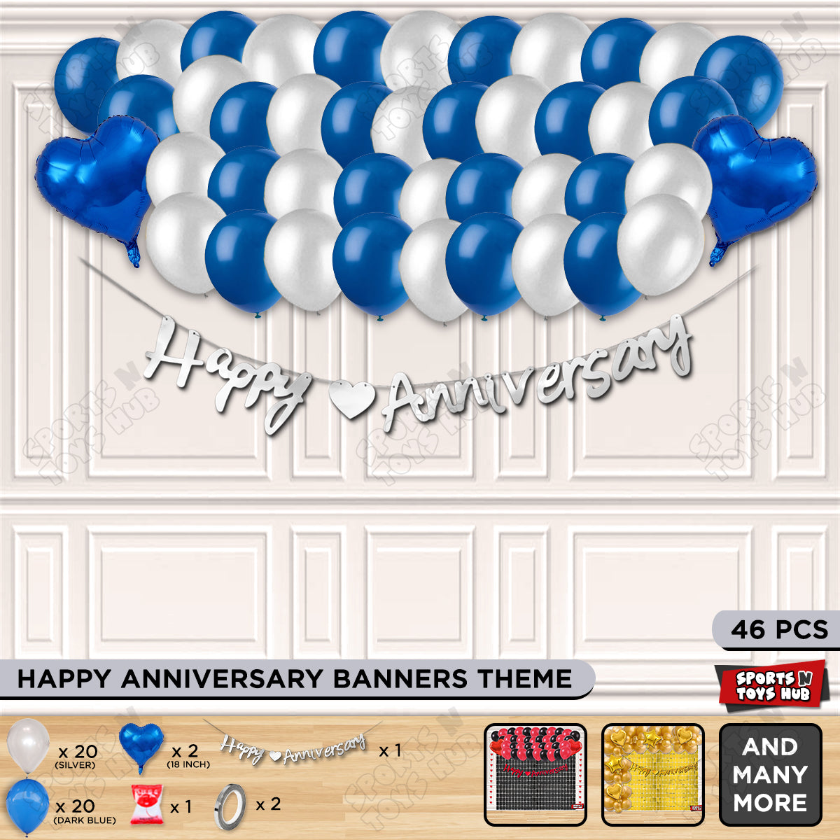 Happy Anniversary Silver Cursive Banner Garland Theme Collection