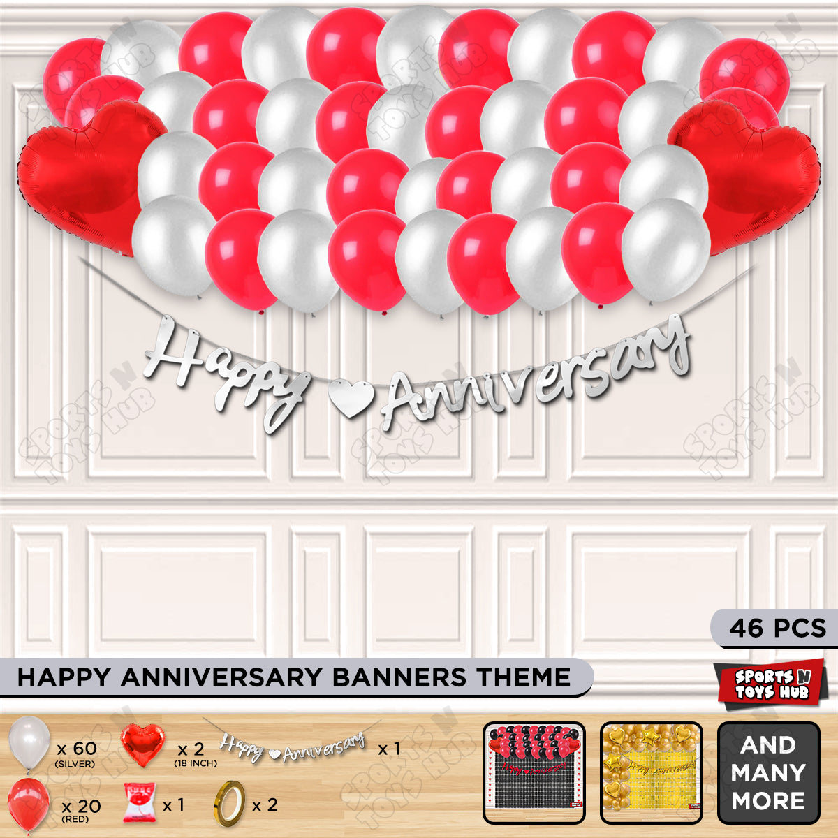 Happy Anniversary Silver Cursive Banner Garland Theme Collection