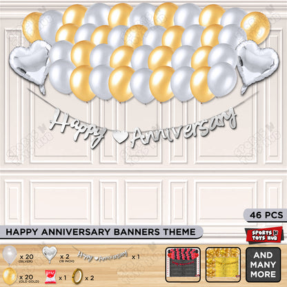 Happy Anniversary Silver Cursive Banner Garland Theme Collection