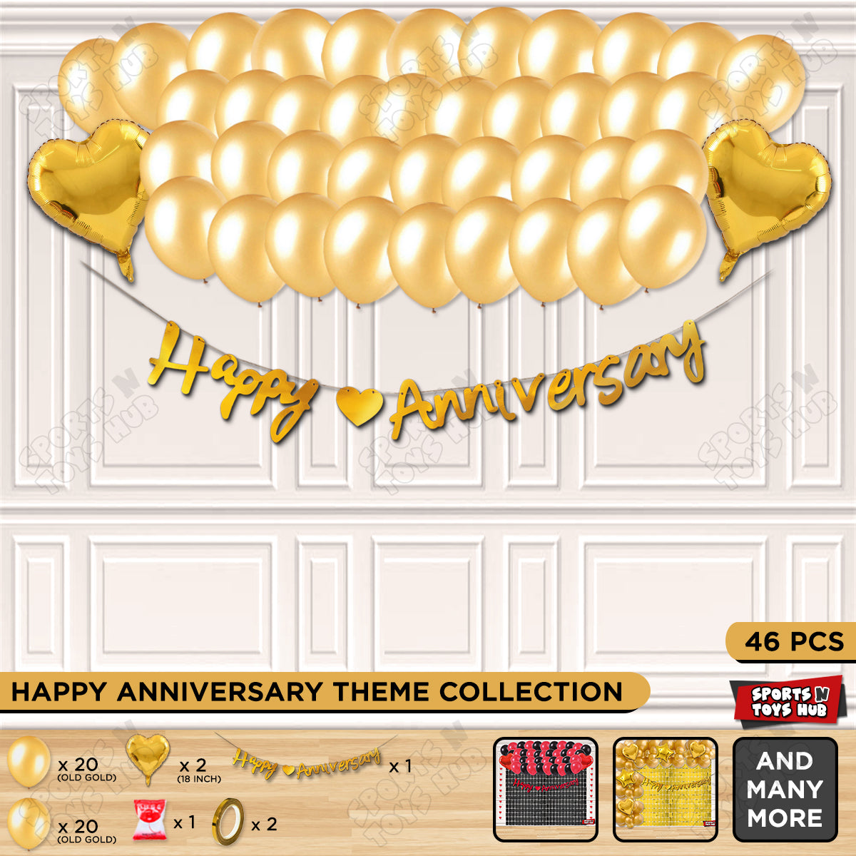 Happy Anniversary Gold Cursive Banner Garland Theme Collection