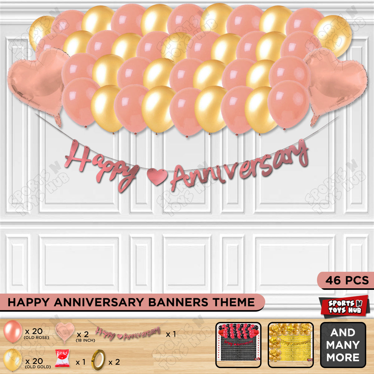 Happy Anniversary Rose Gold Cursive Banner Garland Theme Collection