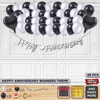 Happy Anniversary Silver Cursive Banner Garland Theme Collection