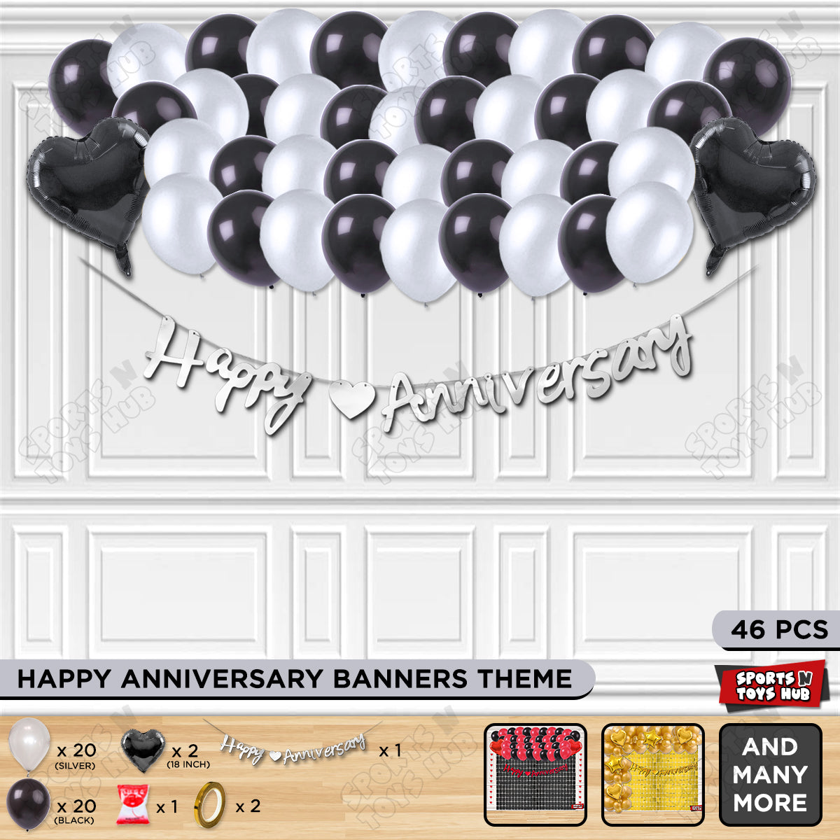 Happy Anniversary Silver Cursive Banner Garland Theme Collection