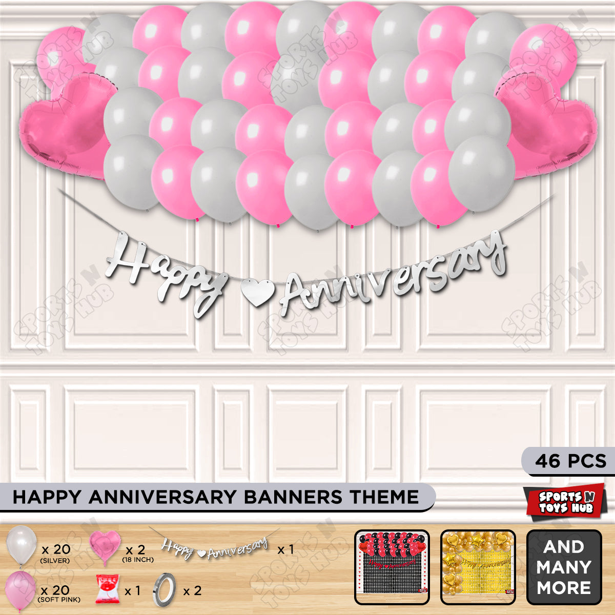Happy Anniversary Silver Cursive Banner Garland Theme Collection