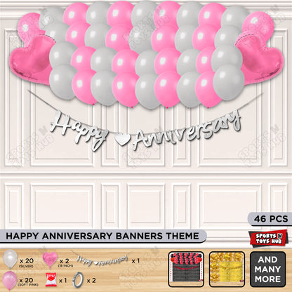 Happy Anniversary Silver Cursive Banner Garland Theme Collection