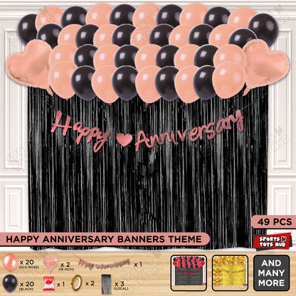 Happy Anniversary Rose Gold Cursive Banner Curtain Theme Collection