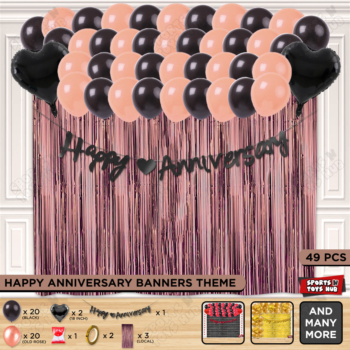 Happy Anniversary Black Cursive Banner Curtain Theme Collection