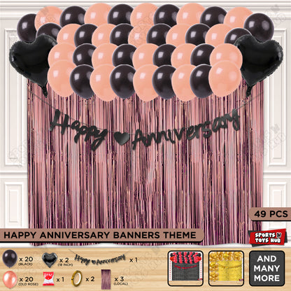 Happy Anniversary Black Cursive Banner Curtain Theme Collection
