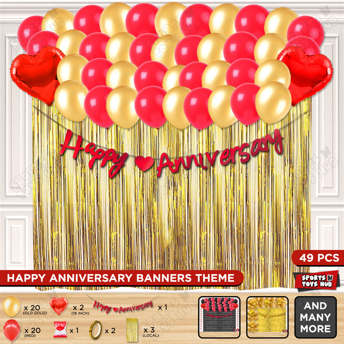 Happy Anniversary Red Cursive Banner Curtain Theme Collection