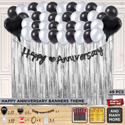 Happy Anniversary Black Cursive Banner Curtain Theme Collection
