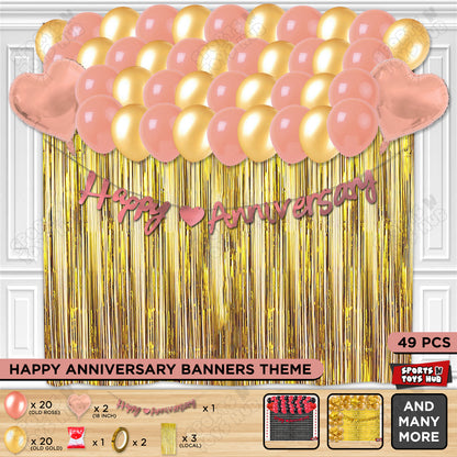Happy Anniversary Rose Gold Cursive Banner Curtain Theme Collection