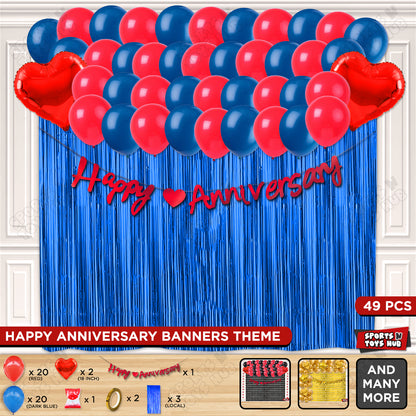 Happy Anniversary Red Cursive Banner Curtain Theme Collection