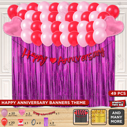 Happy Anniversary Red Cursive Banner Curtain Theme Collection