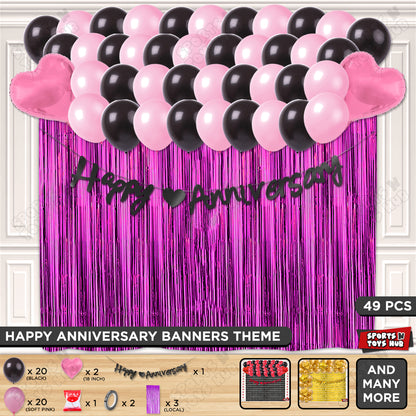 Happy Anniversary Black Cursive Banner Curtain Theme Collection