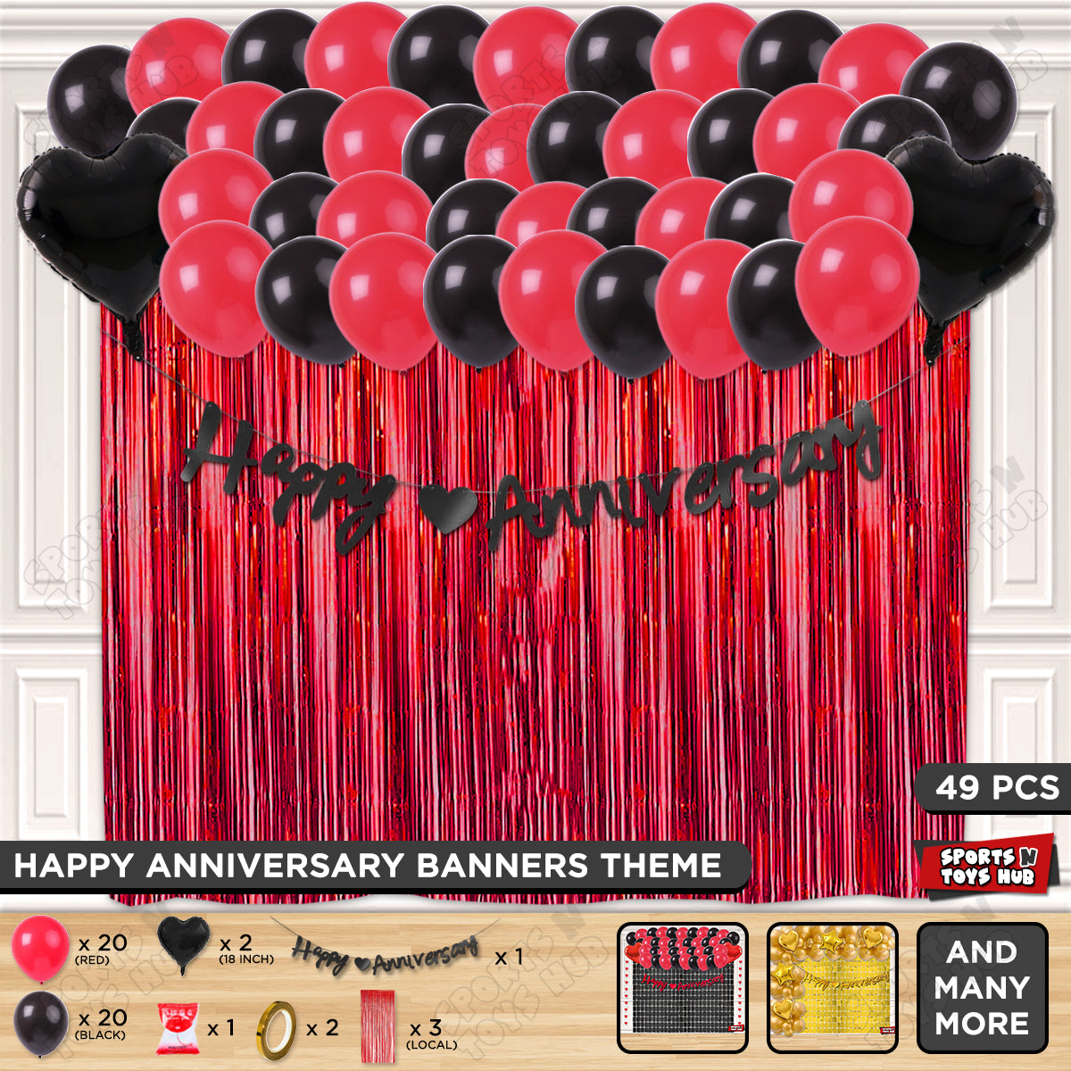 Happy Anniversary Black Cursive Banner Curtain Theme Collection