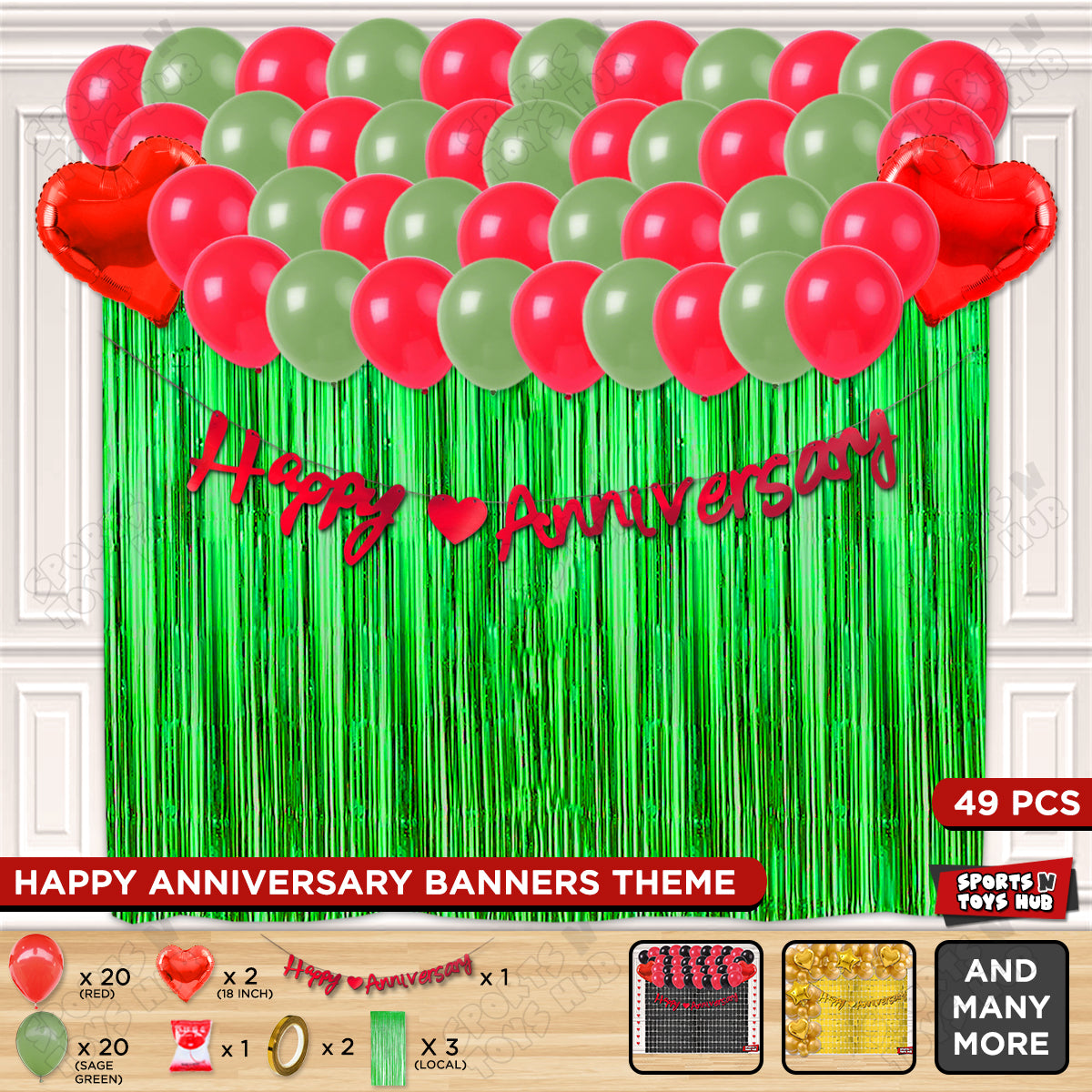 Happy Anniversary Red Cursive Banner Curtain Theme Collection