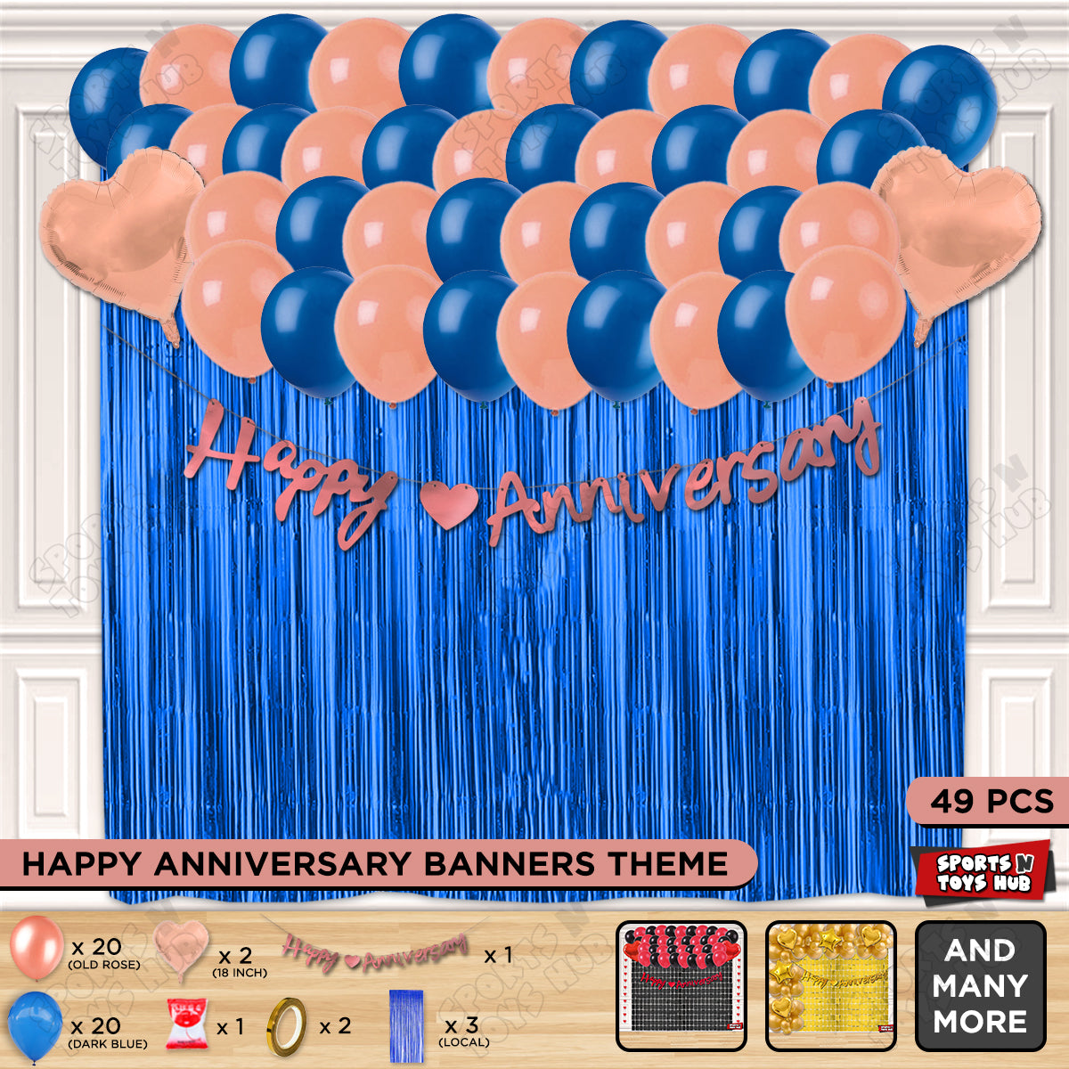 Happy Anniversary Rose Gold Cursive Banner Curtain Theme Collection