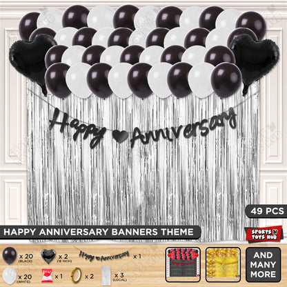 Happy Anniversary Black Cursive Banner Curtain Theme Collection