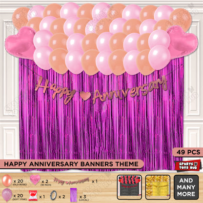 Happy Anniversary Rose Gold Cursive Banner Curtain Theme Collection