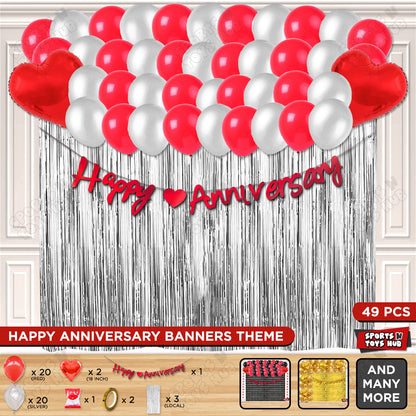 Happy Anniversary Red Cursive Banner Curtain Theme Collection
