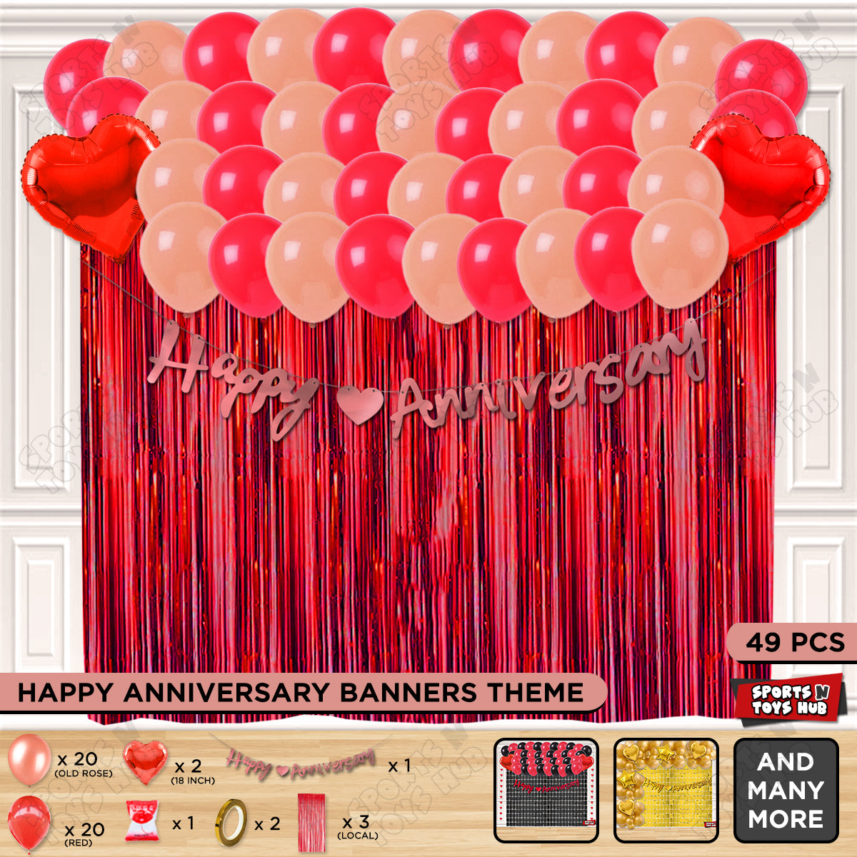 Happy Anniversary Rose Gold Cursive Banner Curtain Theme Collection