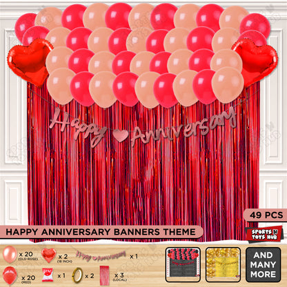 Happy Anniversary Rose Gold Cursive Banner Curtain Theme Collection