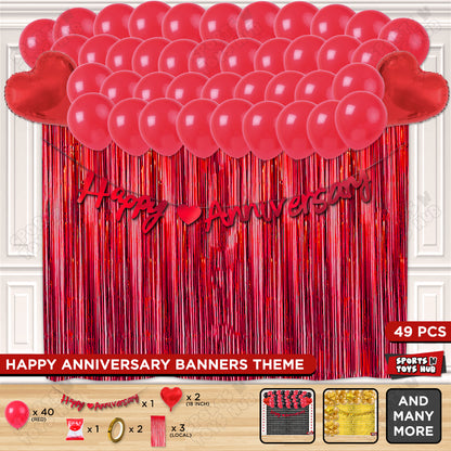 Happy Anniversary Red Cursive Banner Curtain Theme Collection