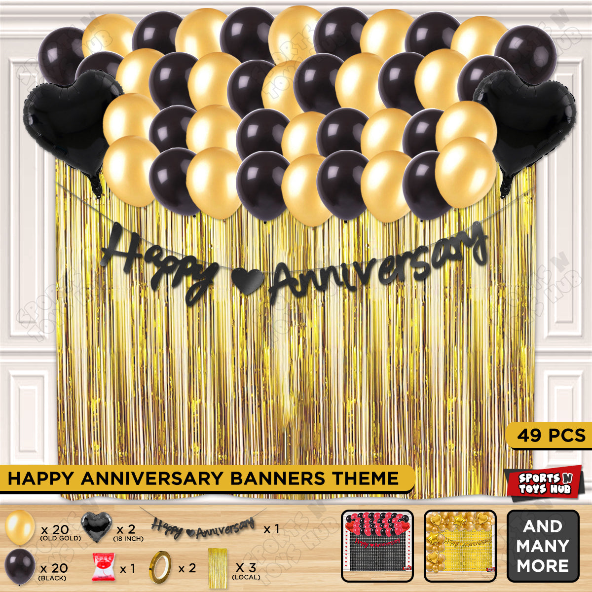 Happy Anniversary Black Cursive Banner Curtain Theme Collection