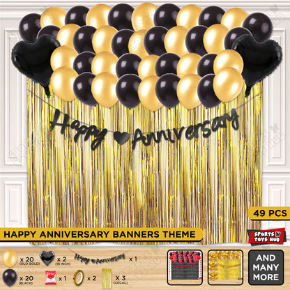 Happy Anniversary Black Cursive Banner Curtain Theme Collection