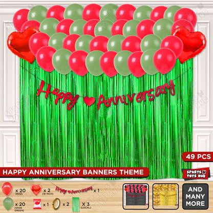 Happy Anniversary Red Cursive Banner Curtain Theme Collection