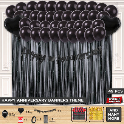 Happy Anniversary Black Cursive Banner Curtain Theme Collection