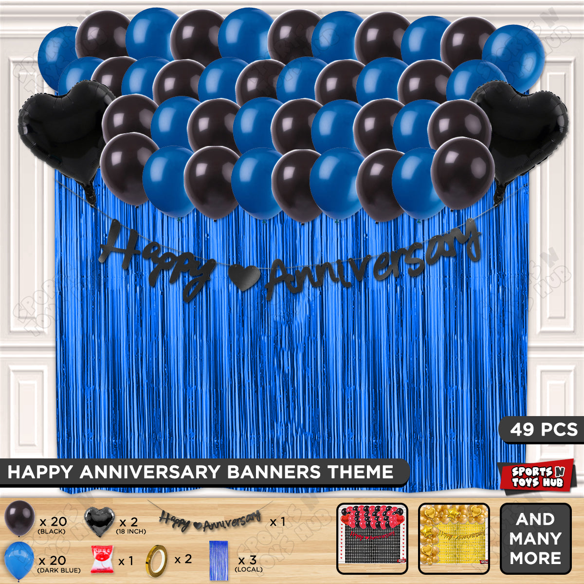 Happy Anniversary Black Cursive Banner Curtain Theme Collection