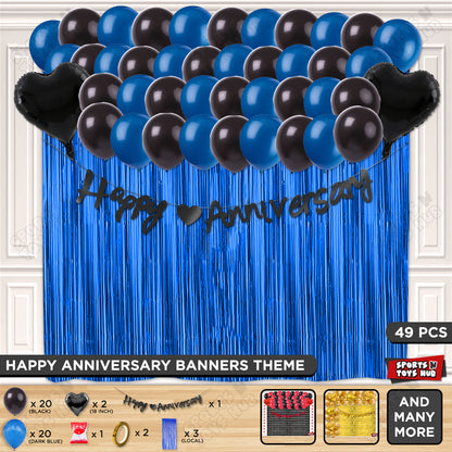 Happy Anniversary Black Cursive Banner Curtain Theme Collection