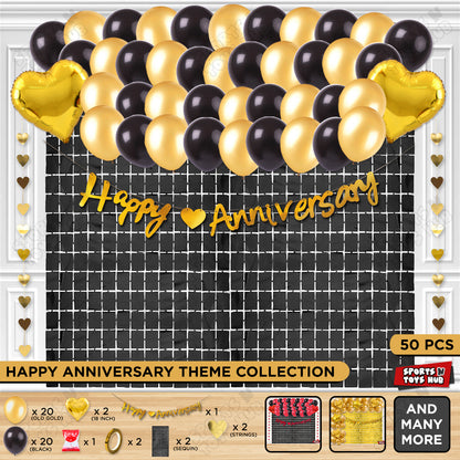 Happy Anniversary Gold Cursive Banner Rectangle Curtain Theme Collection