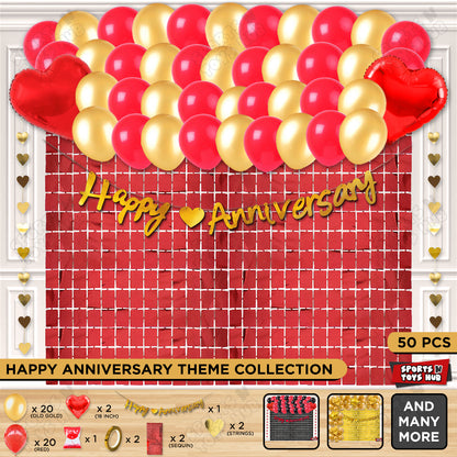 Happy Anniversary Gold Cursive Banner Rectangle Curtain Theme Collection
