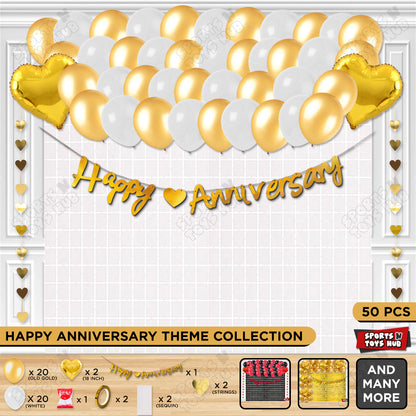 Happy Anniversary Gold Cursive Banner Rectangle Curtain Theme Collection