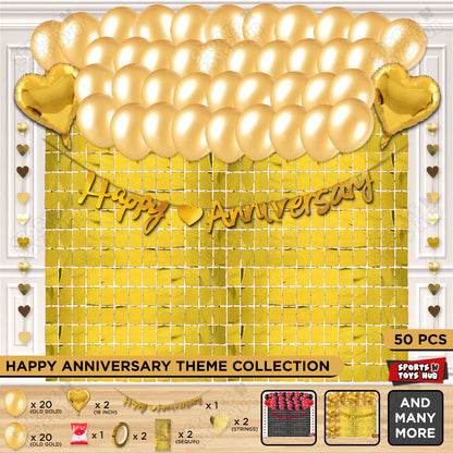 Happy Anniversary Gold Cursive Banner Rectangle Curtain Theme Collection