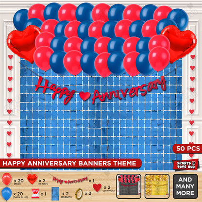 Happy Anniversary Red Cursive Banner Rectangle Curtain Theme Collection